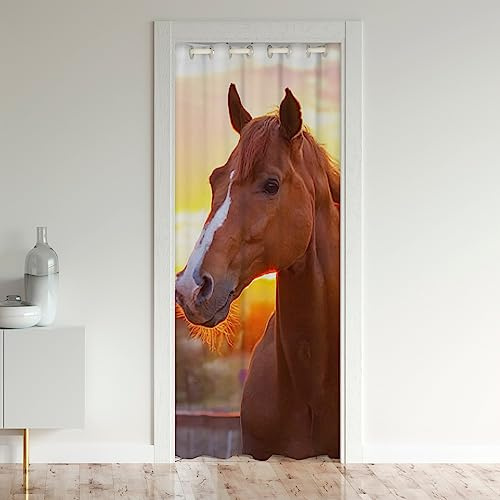 Loussiesd Pferd Türvorhang 86x203cm Kinder 3D Cute Tier Dekor Vorhang für Innentür Raumteiler für Schlafzimmer Wohnzimmer für Jungs Mädchen Gelb Sunset Türvorhang 86x203cm