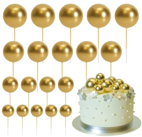 ASTARON 20 Pcs Ball Cake Topper Decorations Mini Balloons Cake Topper Sticks Gold Balls Cake Picks Cake Topper Balls Cake Decorations for Wedding Birthday Cake Decorations