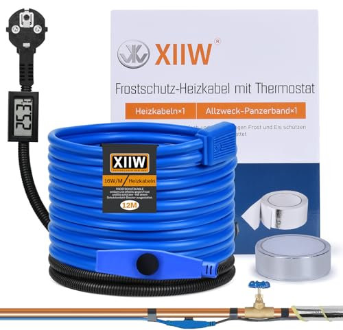 Cavo riscaldante antigelo da 12 m, con termostato e indicatore di temperatura, tubo di riscaldamento da 230 V, 16 W/M per tubo dell'acqua, cavo di riscaldamento impermeabile per tubazioni