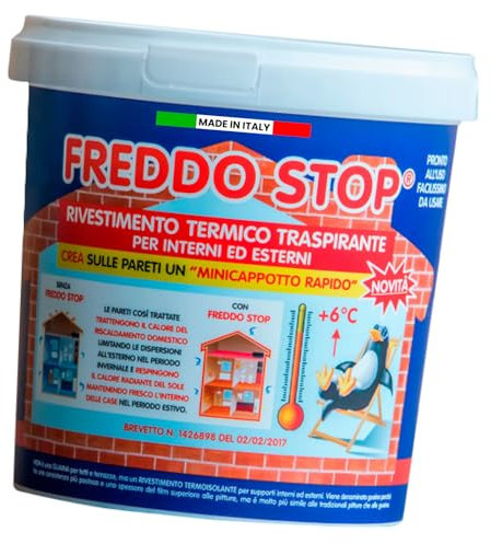 Eurocali Freddo Stop Tecnostuk lt.2,5 Rivestimento Termico Traspirante per Interni ed Esterni Made in Italy - Termoisolante per Muri Molto Freddi Freddostop