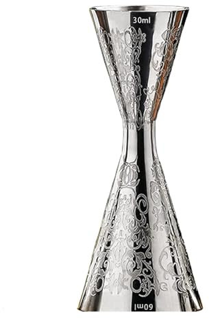 ProjectFont Misurino Cocktail in acciaio con disegno INOX doppia tazza di misurazione, feste, bevande, Misurino per Bevande Barista Professionale Misura Tazza 30/45 ml (interno 30ml/60ml)