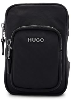 HUGO Herren Tayron Phone Pouch Kleine Reporter-Tasche mit Logo-Schriftzug Schwarz Stck