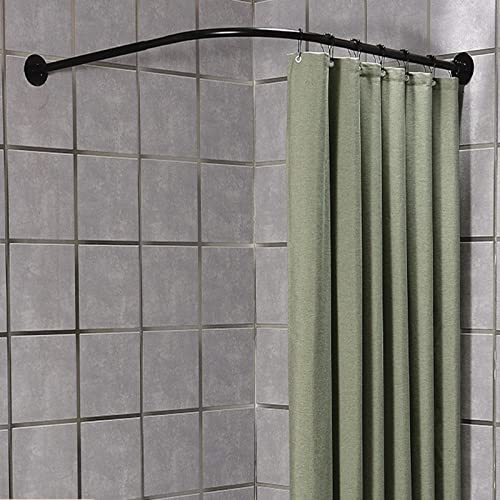 Asta a Tensione Tenda Doccia per Vasca Vasche da Bagno Angolare Bastone Tenda Doccia Curvo a Pressione Tipo L,Bastone Tenda Doccia Circolare Regolabile in Acciaio(Size:C 90-130x90-130cm,Color:Nero)