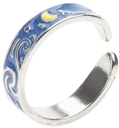 YANGLY Modischer Van Gogh Sternenhimmel für Himmelsringe S925 versilbert verstellbare offene Liebhaberringe Romantischer Knöchelring Schmuck G
