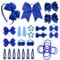 SKHAOVS 33 Stück Blau Schleife Haarschmuck Set Elastische Haargummi Mädchen Kleine Haargummi Stirnband Schleifen Band Mini Haarband Soft Kinder(Königsblau)