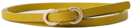 KONGNY Damengürtel, schmaler Gürtel, weicher Ledergürtel, verstellbarer Taillengürtel mit Metallschnalle, 7 gelb