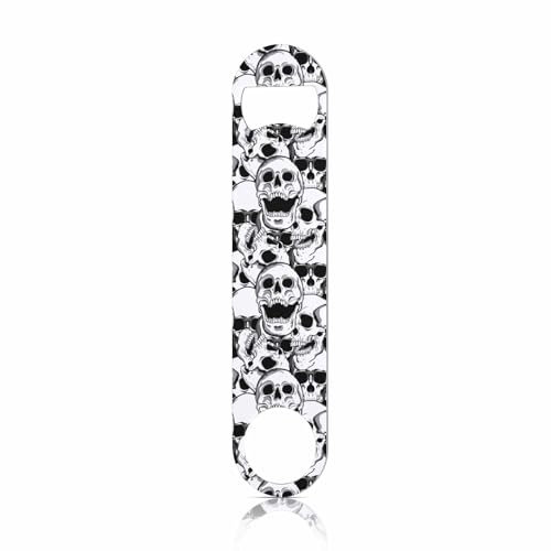 TASDANA Skull Stainless Bottle Opener Black and White Cranium Grinning Abstract Art Bone Skeleton Flat Beer Bottle Opener Keychain for Home Kitchen Bar Restaurant Party Birthday Gift