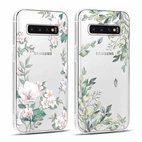 Yoedge 2 Stück Durchsichtig HandyHülle für Samsung Galaxy S10 Plus Hülle Blumen 6,4, Transparent Silikon Handy Hülle für Samsung S10 Plus 3D Muster Aesthetic Mädchen Frauen Geschenk Schutzhülle Cover