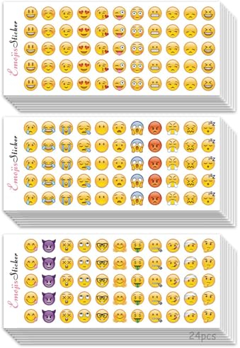 WUSANNA 24 Blatt Emoji Sticker Aufkleber Smiley Smiley Sticker Klein Kinder Notizbuch Dekoration Emoticon Aufkleber Stempel Cartoon Druckerpapier inspirierende Aufkleber Belohnungsaufkleber