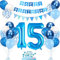 15. Geburtstag Deko Blau, Luftballon 15. Blaue, Geburtstagsdeko 15 Jahr, Junge 51 jahre Luftballon deko Blau, Zahl 15 Helium Luftballons Tortendeko Blau Weiß Ballons für Geburtstag Party Deko