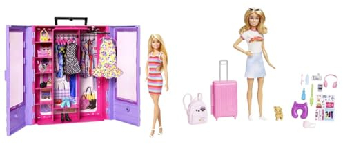 Barbie Ultimate Closet, Kleiderschrank mit über 15 Kleidern und Accessoires & Malibu - Koffer, Rucksack, Hündchen und mehr als 10 Accessoires