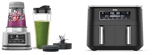 Ninja Foodi Power Nutri Blender 2-en-1, mixe des bols de smoothie et des boissons glacées, CB100EU + Ninja Foodi Dual Zone Airfryer Digital, 2 Tiroirs, 7,6L, 6-en-1, Sans huile, AF300EU