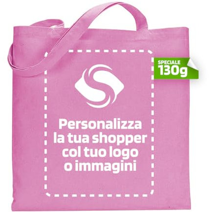 Shopper in Cotone Naturale Colorate Personalizzate Fronte/Retro. Dimensioni 38 x 42 cm, Manici Lunghi. Per Creativi, Famiglie, Team Aziendali, Hobbyisti e Viaggiatori. (Rosa)
