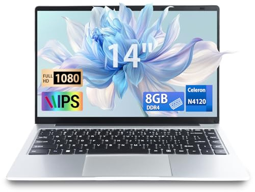 LONGEVINCE Computer Portatile14, 6 GB DDR4, 1920 x 1080 IPS, Celeron J4105(fino a 2,6 GHz), USB 3.0, ultra-sottile portatile Notebook，Tastiera Italiana PC，180°Pieghevole laptop (Argento, 6+960G SSD)