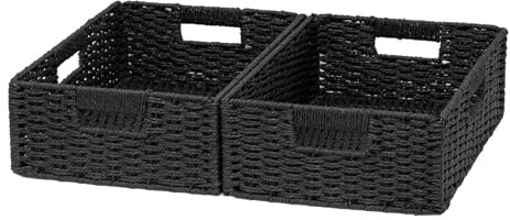 Regalkörbe Aufbewahrungskörbe, Natural Ingredients Foldable Paper Rope Baskets for Organizing, Sturdy baskets with Handles, Closet and Shelf Organizers, Foldable Baskets for Clothes (schwarz, M)