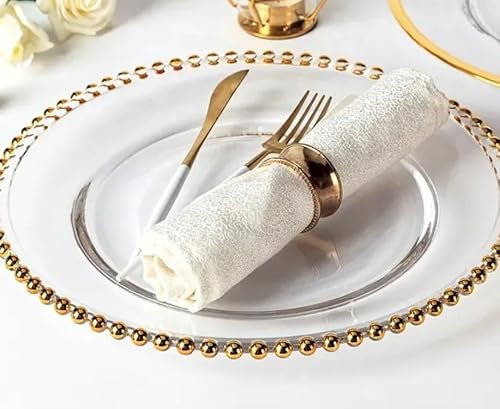 Generico Assiette en verre transparent de 35 cm avec bord doré, 4 assiettes décoratives