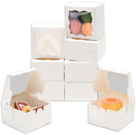 Gcardist White Bakery Box with Window 15Pcs 10.2x10.2x6.4cm White Cookie Boxes Pastry Box for Wedding Favor Birthday & Party(4 * 4 * 2.5inch)