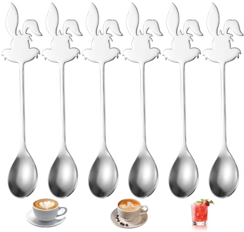 Cuchara de acero inoxidable para aperitivos cucharas de merienda Cuchara de Café Navideña Vajilla Navideña Cucharas de Postre (Cuchara de conejo)