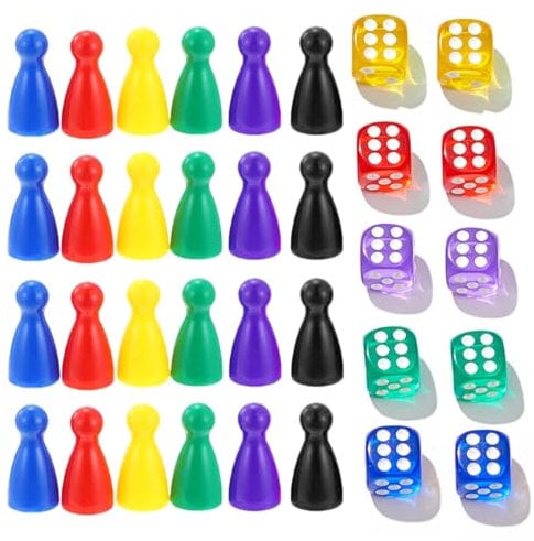 WeddHuis 10 Stück Würfelset und 24 Spielsteine, Spielwürfel, Acryl, Würfelspiel, Tischspiel (Farbe)