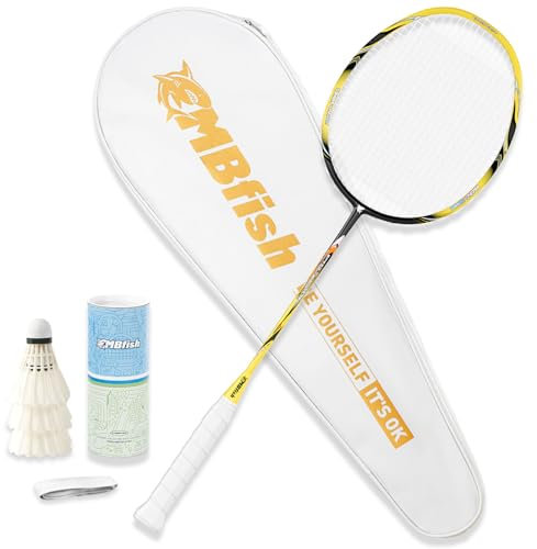 MBFISH Badmintonschläger-Set mit 1 Kohlefaser-Schläger, 3 Federbällen, 2 Ersatz-Griffbändern und 1 Badminton-Tasche – perfekt für Outdoor-Spiele und Fitnessstudio, 5U Lightning 1P