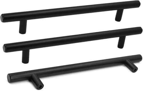 Goldenwarm 16 Pack Black Kitchen Cupboard Handles 160mm Hole Centers, Black Kitchen Door Handles Stainless Steel T-Bar Drawer Pulls