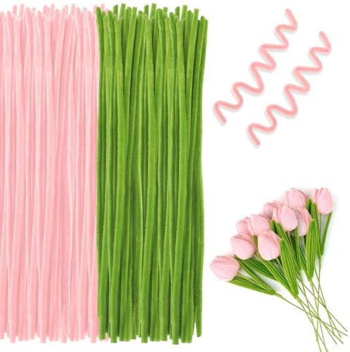 Pfeifenputzer Zum Basteln,Pfeifenreiniger Grün,Chenilledraht,Pfeifenputzer Zum Basteln Rosa,Pfeiffenreiniger,200 Stück