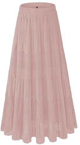 NiPaMi Maxi gonne da donna in chiffon bianco fluente Boho autunno elastico in vita plissettata una linea gonna lunga per le donne 2025, Rosa scuro, M