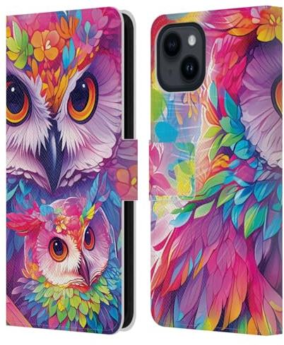 Head Case Designs Offizielle Michael David Ward Eule Liebt Dich Für Immer Tiere Leder-Wallet-Hülle Kompatibel mit Apple iPhone 15