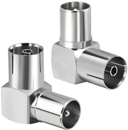 KOOLEVER 2PCS Right Angle TV Aerial Connector 90°, RF Coax Connector for TV Antenna Cables PAL Female to Male Right Angle Aerial Adapter for Aerial Cable Satellite Cable
