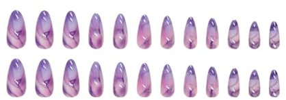 24x/box/set Almond Full Coverage Nail Tips Artificial Nail Purple Stick On Nail Press On Nail for Women