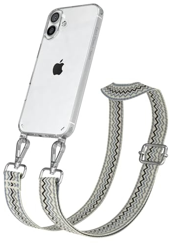 EAZY CASE Handykette - Verstellbares Taschenband kompatibel mit iPhone 16 Plus, Schulterriemen, Handykordel mit Silikon Hülle, Umhängetasche, Beige Blau Silber