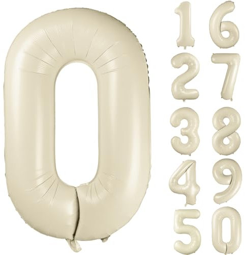 Zahlen Luftballon Beige 40 Zoll Creme Weiß Zahlenballon 0 Mädchen Junge Geburtstag Luftballons Sandweiß Helium Folie Mylar Ballon Geburtstagsdeko Party Bankett Dekoration Zahl 0