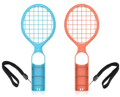 Shiptree Tennisschläger für Switch 2 Controller (2026), Switch 2 Sport Spielzubehör für J-Con Tennis Aces Spiel (2 Stück, Blau + Orange), Inklusive einem Paar Handgelenkband