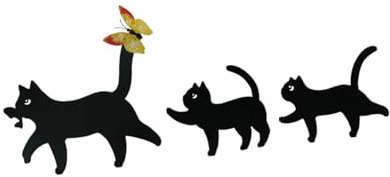 Gartenstecker mit schwarzen Katzen, wetterbeständig, Metall, Eisen, Kunst, Katzen, Dekorationen für Außenbereich, Hof und Rasen, Terrasse, Balkon, 3 Stück