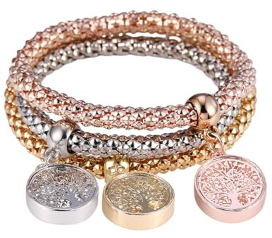 3 Pièces Bracelet Femmes, avec Accessoires Arbre De Vie, Bracelet à Breloques Arbre de Vie pour Femme, Fabriqué en Acier Inoxydable