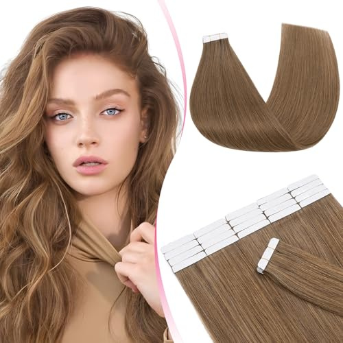 MY-LADY Tape Extensions Echthaar 20pcs 55 cm Hellbraun Remy Invisible Haar Tape In Haarverlängerung Natürlich 50g 22 Zoll #06 Glattes Echthaar Skin Weft Tape