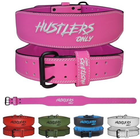 HUSTLERS ONLY Cintura per sollevamento pesi per uomini e donne, 7 mm di spessore, cintura da palestra in pelle imbottita da 10,2 cm, cintura regolabile per powerlifting, bodybuilding, stacco da terra