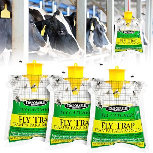 AOOWU Flies atractant, 3 Pcs Outdoor Fly Catcher, Hanging Fruit Fly Trap Bags, Disposable Ranch Insect Trap Catcher Bag for Outdoor Garden, Farm, Horse Barn