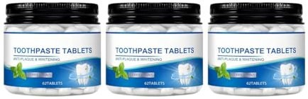 62pcs Mint Toothpaste Tablets with Aloe & Xylitol – Whitening, Foaming Oral Care for Travel & Daily Use (62g, 5.2x5.2x5cm) (A, AX3)