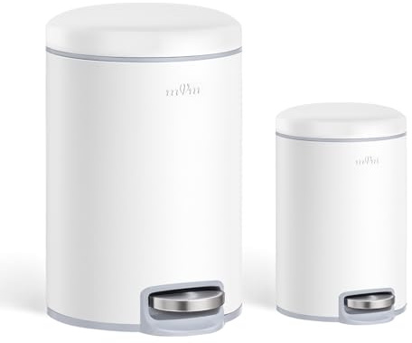 mVm Round Step Kitchen Bin with Lid,3+12L Stainless Steel Pedal Rubbish Bin,Small Garbage Can with PP Bucket,Soft-Close,Fingerprint Proof,Odour Seal,for Bathroom Home Office