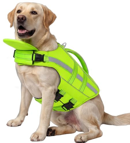 ASENKU Salvagente per Cani - Giubbotto Salvataggio Cane Taglia Piccola Media Grande, Gilet Galleggiante Sicurezza con Maniglia e Anelli D,per Nuoto Piscina Spiaggia Barca XL