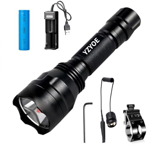YZYOE Torcia tattica a infrarossi ricaricabile 850NM, luce di osservazione a infrarossi da caccia 850, kit installazione universale pista Picatinny con interruttore pressione per luce predatore maiale