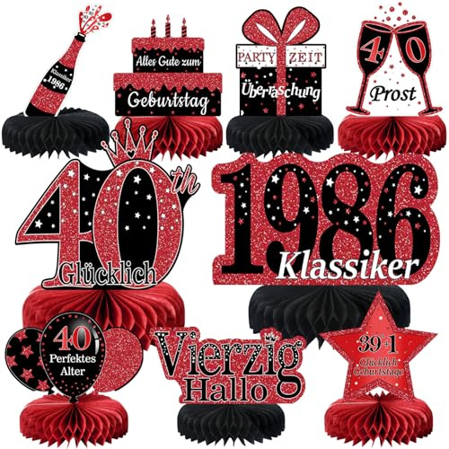 40. Geburtstag Männer Frauen,9 STK Rot Schwarz Bienenwabe Mittelstück Tischdeko Geburtstag,40 Geburtstag Deko,40 Geburtstag Party Deko,Geschenke Für Mann Frauen Geburtstag