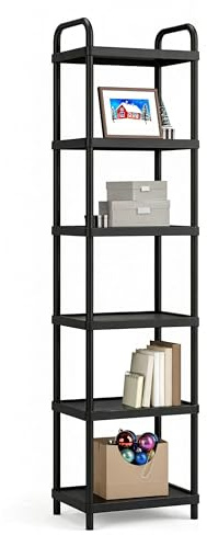 ABBAware 6-Tier Black Storage Shelf Unit, Waterproof & Durable Resin Display Shelving, Space-Saving Rack for Home, Office, Bathroom, Utility Room – L40×W30×H140cm, Black
