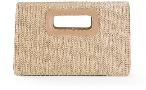 LuminaVerde Handtasche Damen Klein, Clutch, Korbtasche, für Freizeit und Urlaub, Geflochtene Basttasche, mit Innengriff, Natur-Stil für Handy, 29x19x5cm