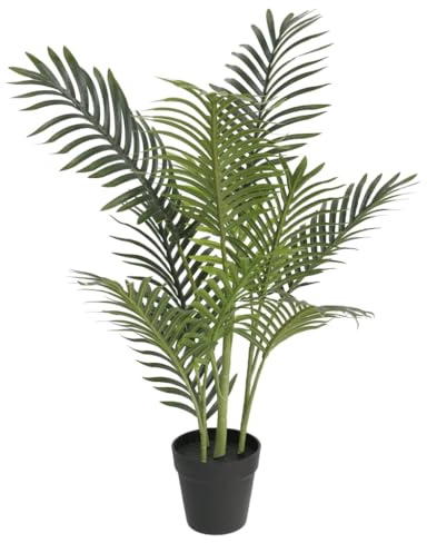 Runheo Palmier artificiel vert 80 cm avec plumeau de palmier en polypropylène et pot en ciment stable, fil de fer réglable, facile d'entretien, pour salon, balcon, bureau et intérieur