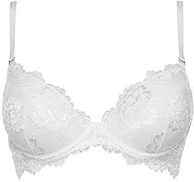 LORMAR Reggiseno Balconcino Prestige in Pizzo con Coppe B Push up Invisibili in Gel e Spalline Staccabili. Disponibile nei Colori Bianco, Nero e Noisette