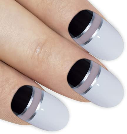 Faux Ongles Bling Art Noir Blanc Glossy Ovale 24 Moyen Faux bouts d'ongles