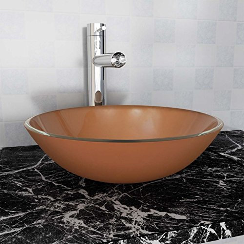 Festnight Lavabos de Salle de Bain Vasque à Poser en Verre trempé Marron 42 x 14 cm