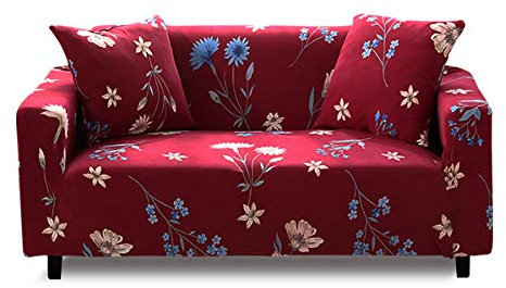 Fashion·LIFE Sofaüberwurf 2 Sitzer Elastischer Sofabezüge Blumen-Muster Schonbezug Polyester Multifunktio Couchabdeckung Wohnkultur für Ganze saiso,Rot
